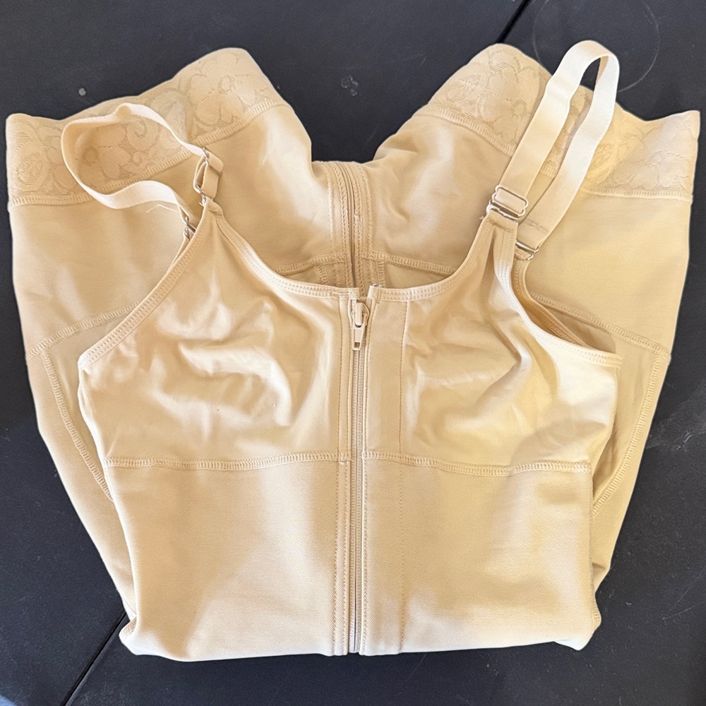 Beige Front-Zip Shapewear Bodysuit